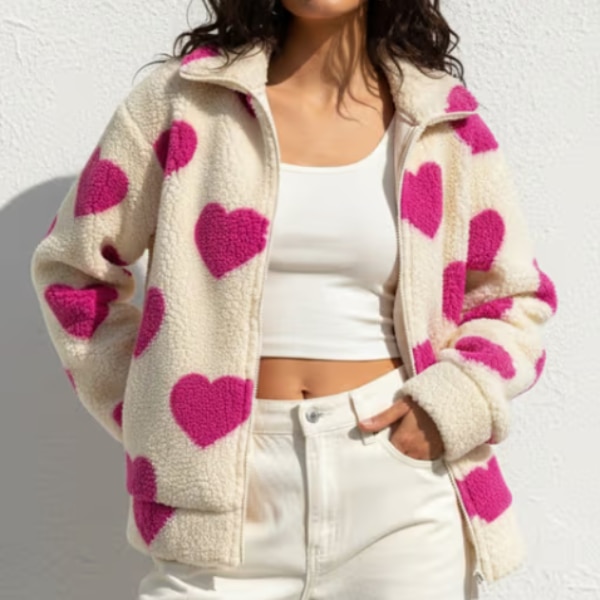 Outzidr Women Full Sleeve Abstract Printed Pink Jacket, ₹1,949