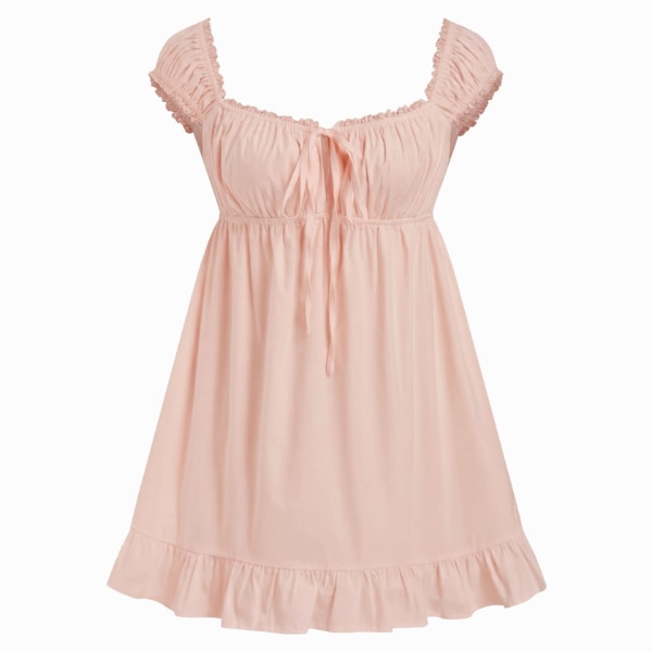 Cider Cotton-blend Square Neck Puff Sleeve Drawstring Ruffle Hem Oversized Babydoll Mini Dress, ₹3,585