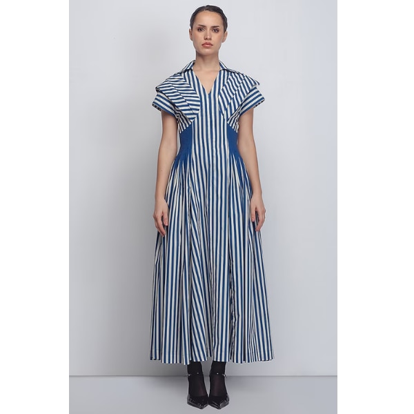 Leh Studios Cobalt & White Cotton Poplin Striped Dress, ₹24,500