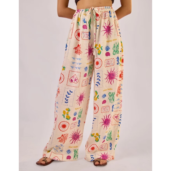Qesh Postcard Printed Wide-Leg Cotton Pants, ₹1,400