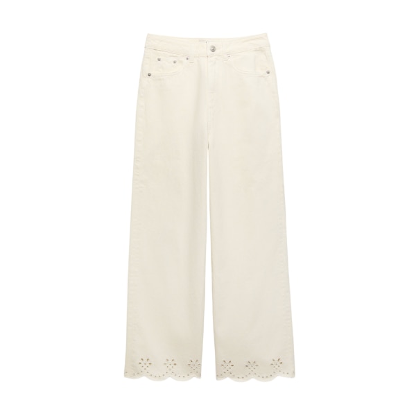 Marks & Spencer High Waisted Broderie Wide Leg Cropped Jeans, ₹4,999