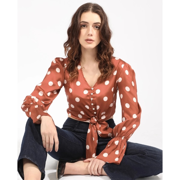 Rareism Darty Brown Polka Print Regular Fit Top, ₹3,999