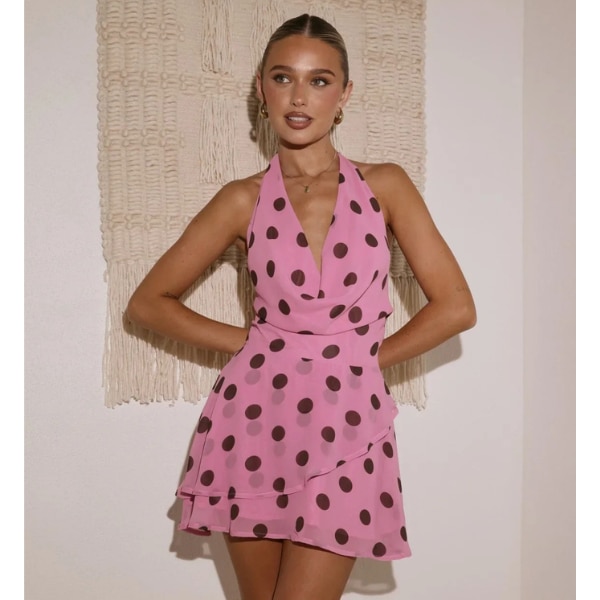 De Novoo Pink Chocolate Polka Backless Mini Dress, ₹2,299