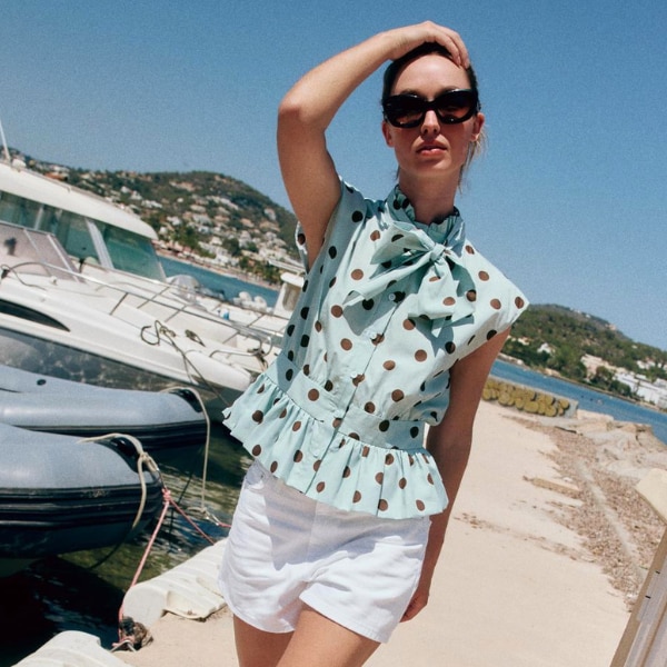 Zara Polka Dot Shirt With Bow And Sleeveless Design, ₹2,550