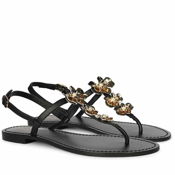 Saint G Saint Orion Flower Black Metallic Leather Sandals, ₹8,900