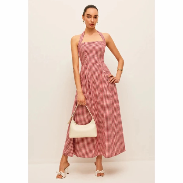 Elyra Red Gingham Halter Neck Midi Dress, ₹6,248