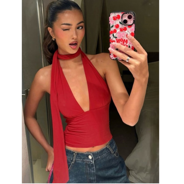 Lulu & Sky Scarf Neck Fitted Crop Top, ₹3,680