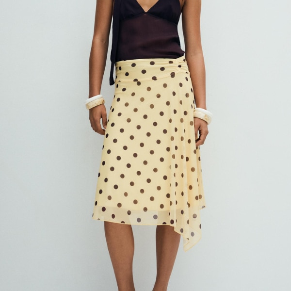 Bershka Asymmetric Polka Dot Midi Skirt, ₹2,050