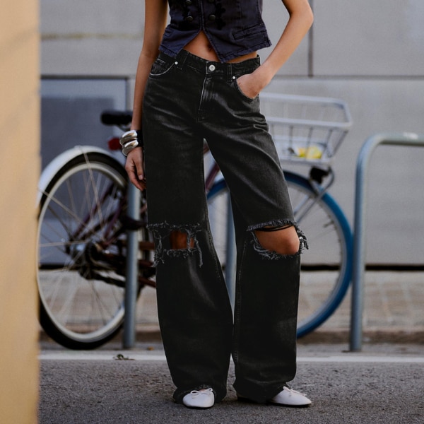 Bershka Wide-Leg High-Waist Ripped Jeans, ₹2,950