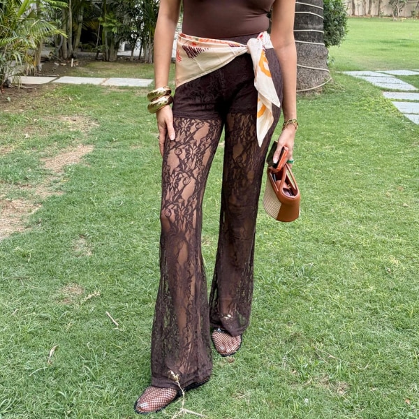 Closet Affair Sheer Lace Flare Pants, ₹3,199