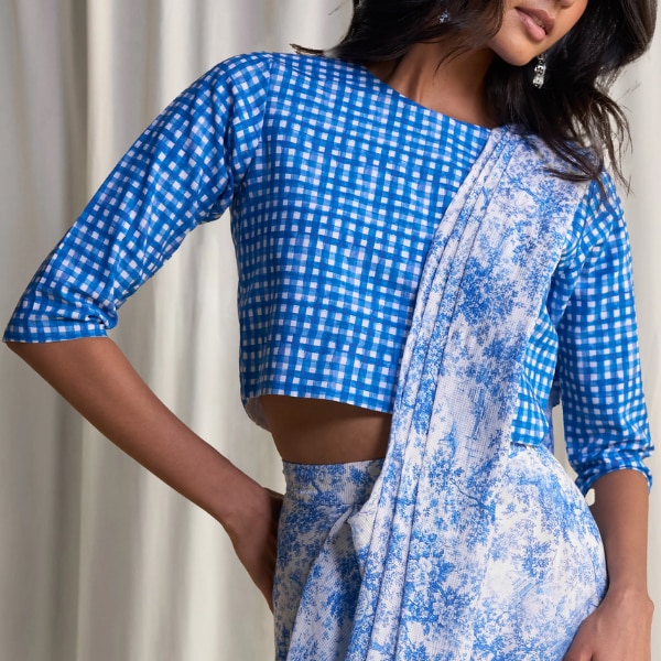 Dash & Dot Linen Madras Check Print Top, ₹4,790