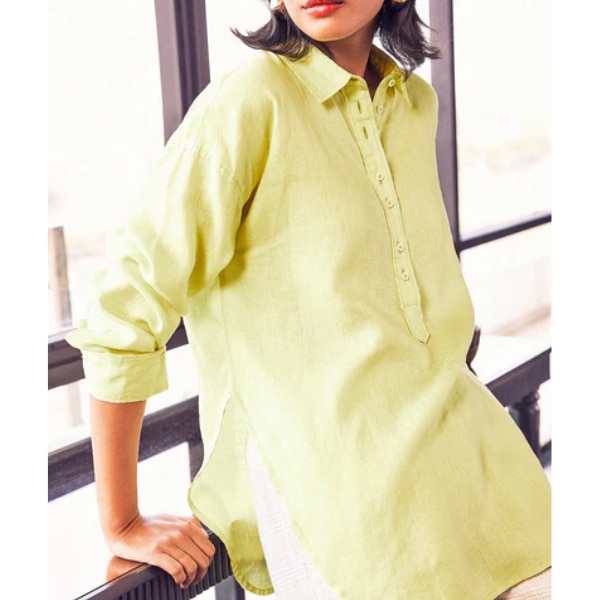 No Nasties Nutan Linen Shirt In Lime, ₹3,699