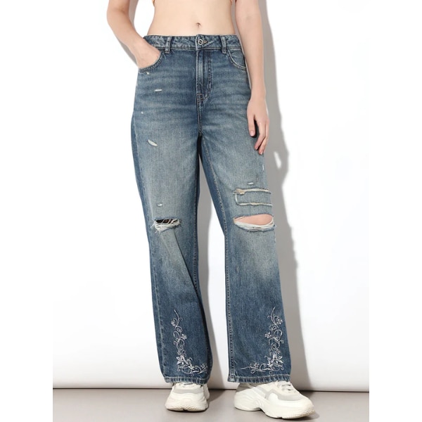 Only Dark Blue Distressed Embroidery Detail Jeans, ₹4,999