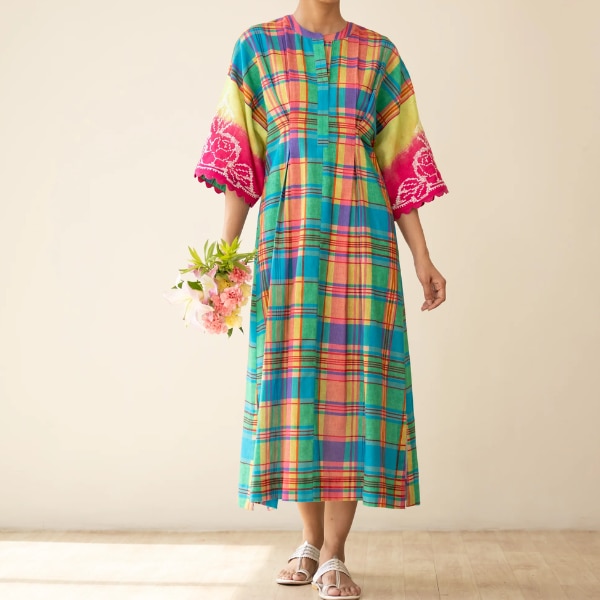 Rustorange Soda Pop Embroidered Linen Cotton Dress, ₹4,699