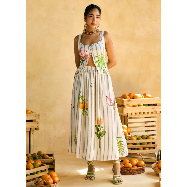 Lea Clothing Garden Stripe Gathered Skirt, ₹3,990