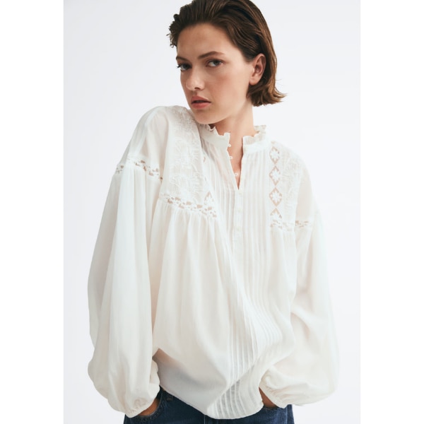 H&M Lace-inset Balloon-Sleeved Blouse, ₹2,799