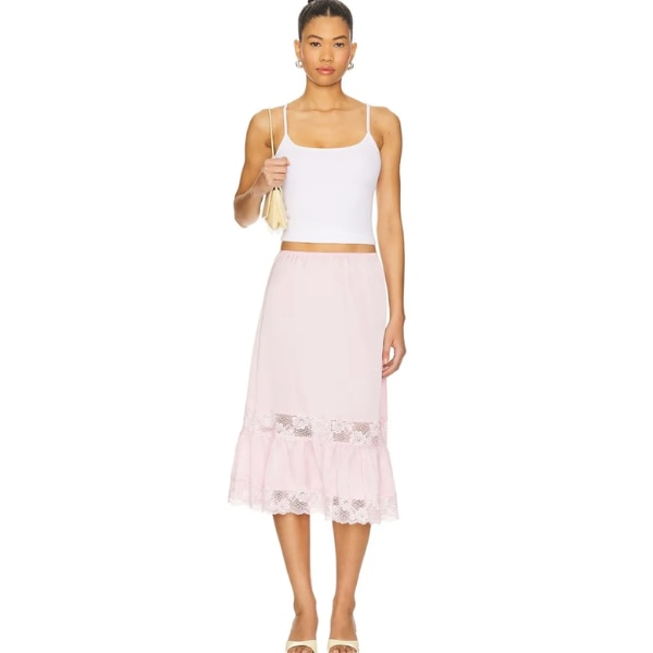 Lulu & Sky Pink Lace Trim Midi Skirt, ₹3,552