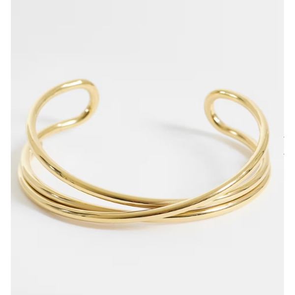 Asos Design Waterproof Stainless Steel Cuff Bracelet With Cross-Over Design In Gold Tone, ₹2,294