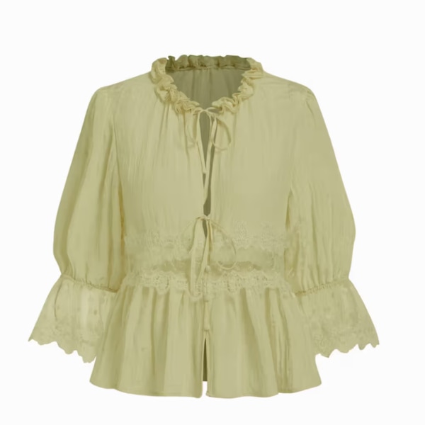 Cider Lace Beaded Women's Puff Sleeve Blouse Green, ₹6,299