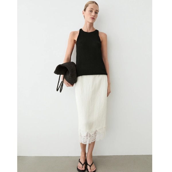 Massimo Dutti Flowing Midi Skirt With Lace Detail, ₹10,250