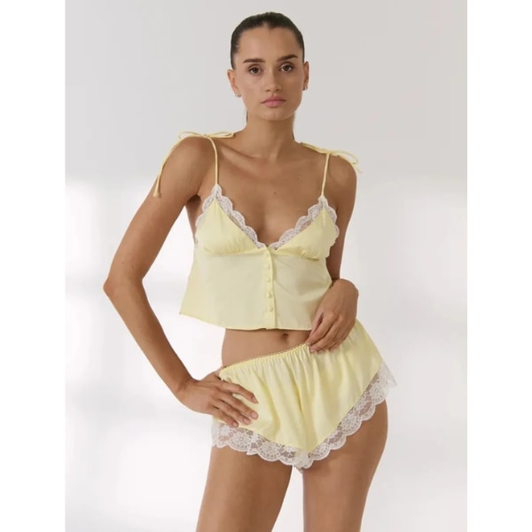 Lulu & Sky Yellow Lace-trimmed Loungewear Set, ₹4,724