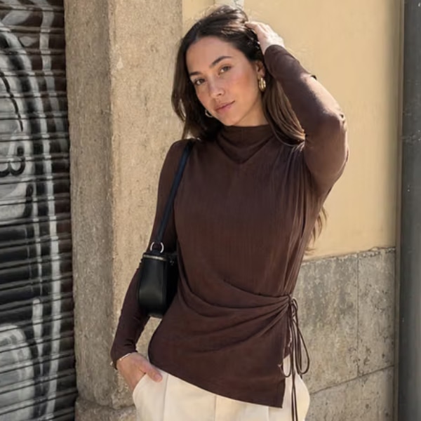 Elara Voss Obsidian Drape Cocoa Top, ₹2,499