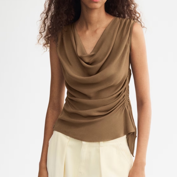 H&M Women Beige Draped Cowl Neck Top, ₹1,999