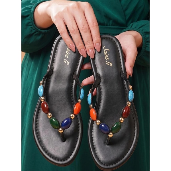 Saint G Multi Stone Brown Leather Flats, ₹8,500