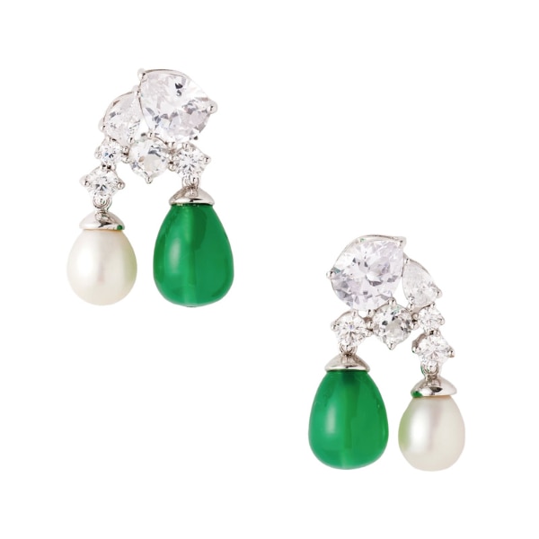 Completedworks Pearl Zirconia and Green Quartz Recycled Silver Earrings, ₹38,900 approx.