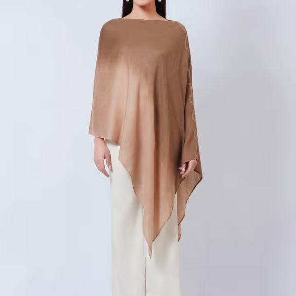 Ramola Bachchan Brown Ombre Cashmere Poncho, ₹3,000