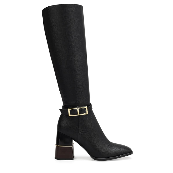 Rosso Brunello Black Knee High Boots With Block Heels, ₹8,999