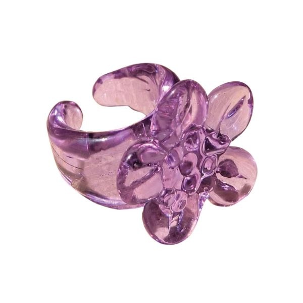Rustic Horse Glass Studio Amethyst Blossom Handblown Glass Flower Ring, ₹2,500