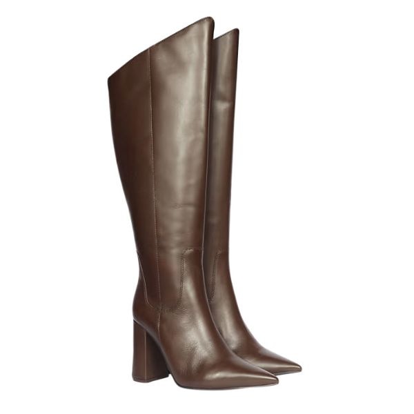 Saint G Saint Celia Brown Leather Block Heel Long Boots, ₹22,500