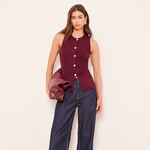 Next Lipsy Burgundy Red Longline Waistcoat, ₹5,529