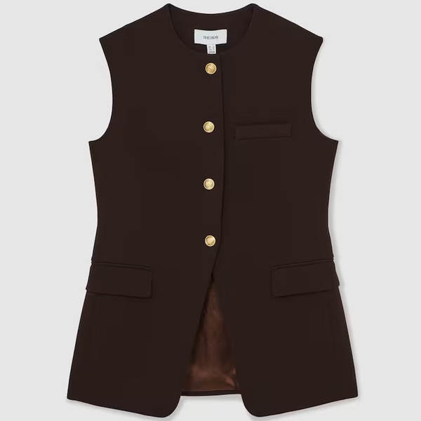 Reiss Longline Button Waistcoat Chocolate Brown, ₹8,606