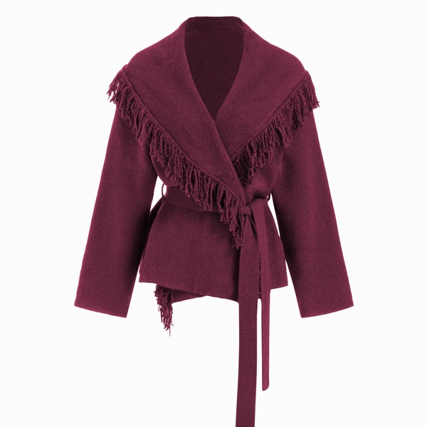 Cider Fringed Women's Wool-Blend Wrap Belted Cardigan, ₹8,299