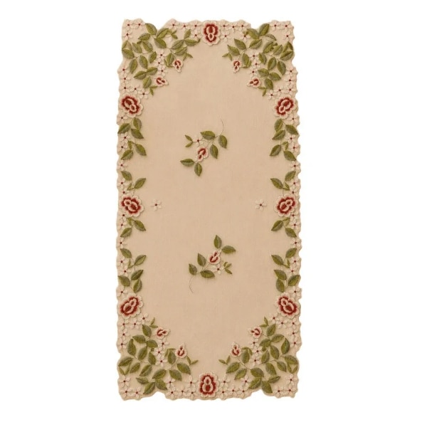Ramaya Magnolia Poly Linen Embroidered Short Table Runner, ₹1,250