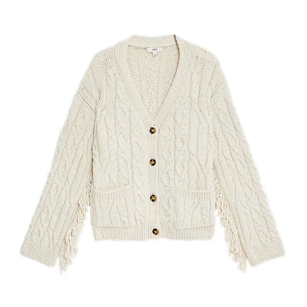 Marks & Spencer Cable Knit V-Neck Fringe Cardigan, ₹5,267