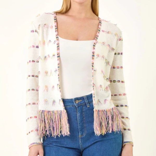 Next Roman White Fringe Light Knit Cardigan, ₹6,911