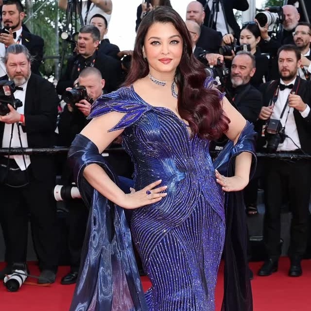 Aishwarya Rai Bachchan brought regal glamour to Cannes in a stunning sculpted blue gown