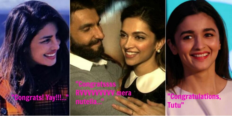 Here's How Priyanka Chopra and Other Celebs Reacted to Deepika Padukone and Ranveer Singh's Wedding Announcement