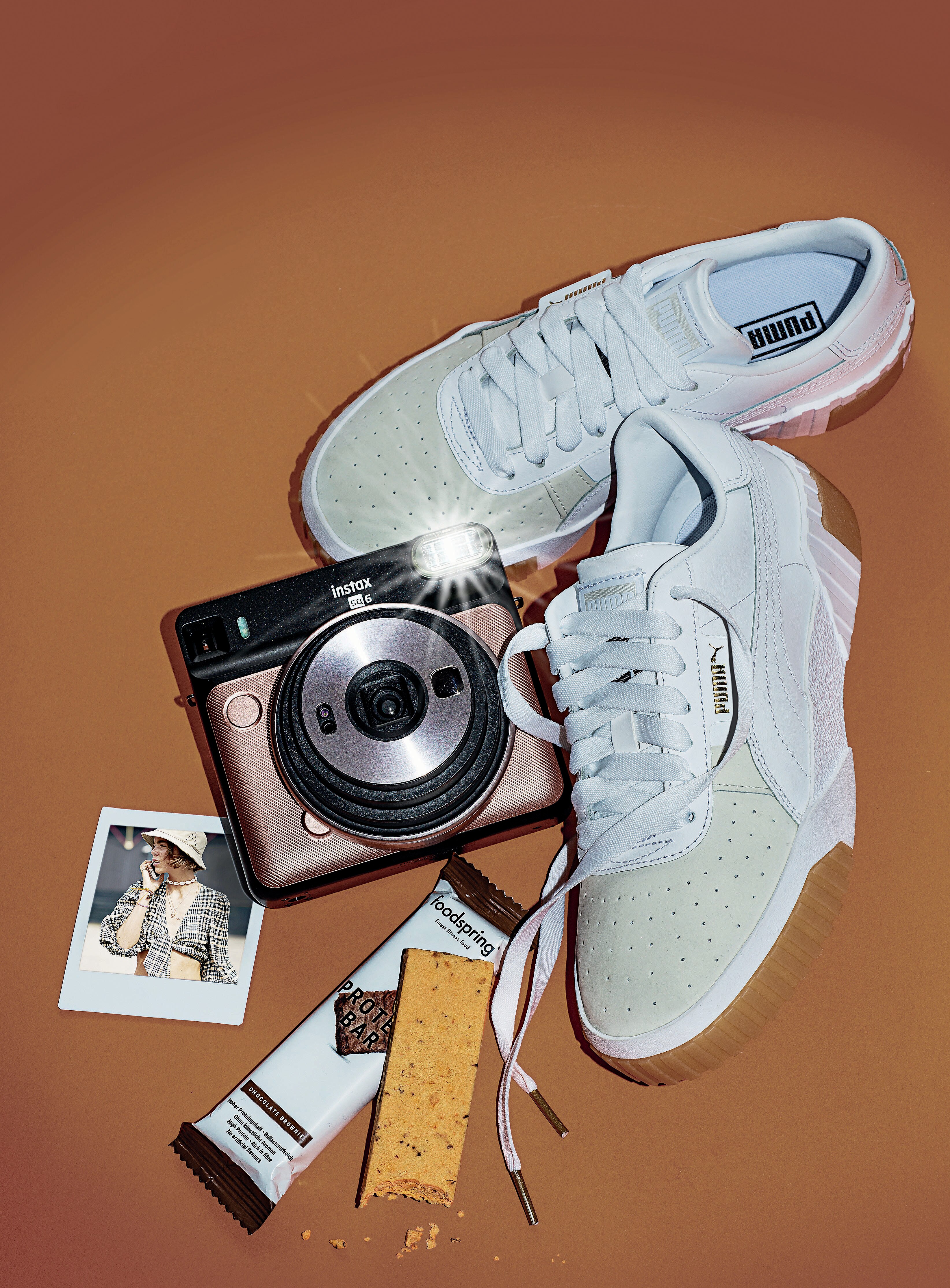 3. & 4. Poloroid camera, Fujifilm & California Exotic Sneakers