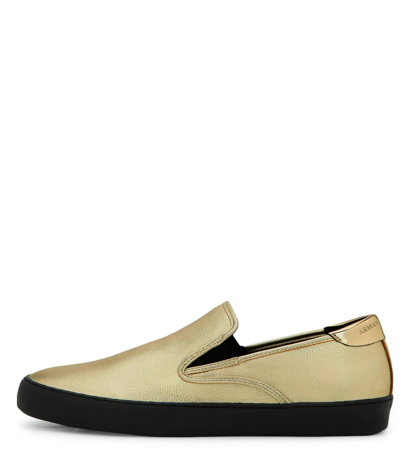 4. Armani Exchange, Gold Metallic Slip-On Sneakers, ₹