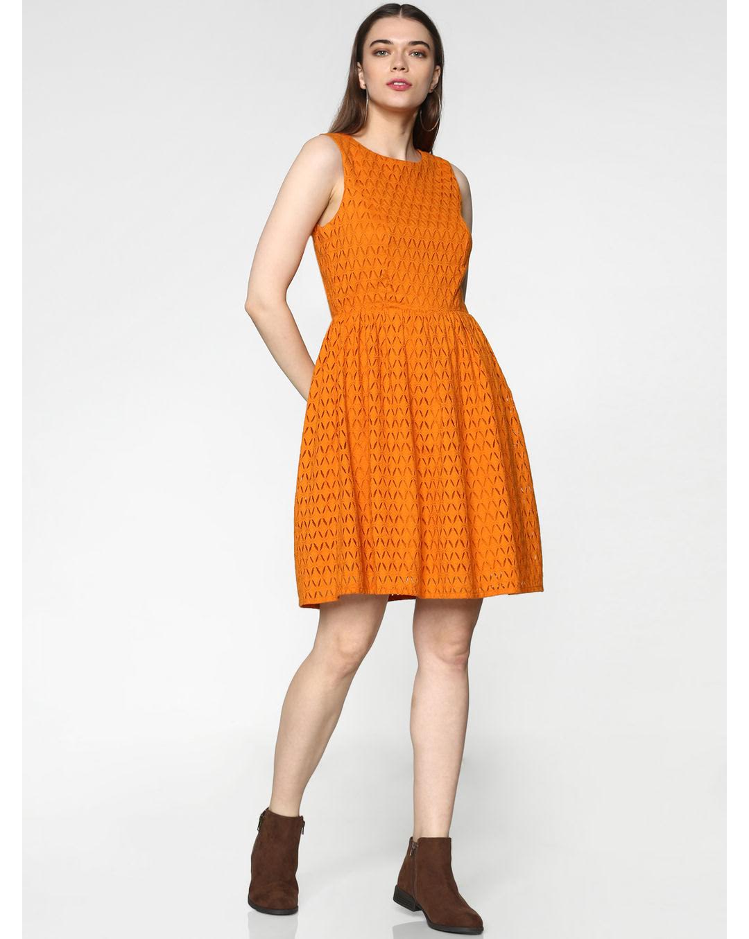 13) ONLY, Orange Lace Fit & Flare Dress, ₹2,499