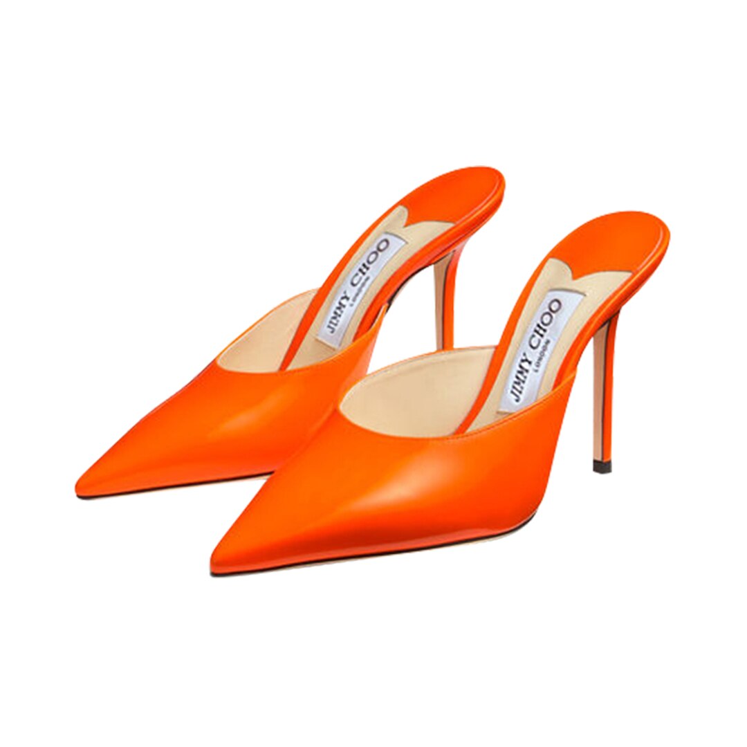 1. Neon-orange pointed mules, Jimmy Choo, Rs.