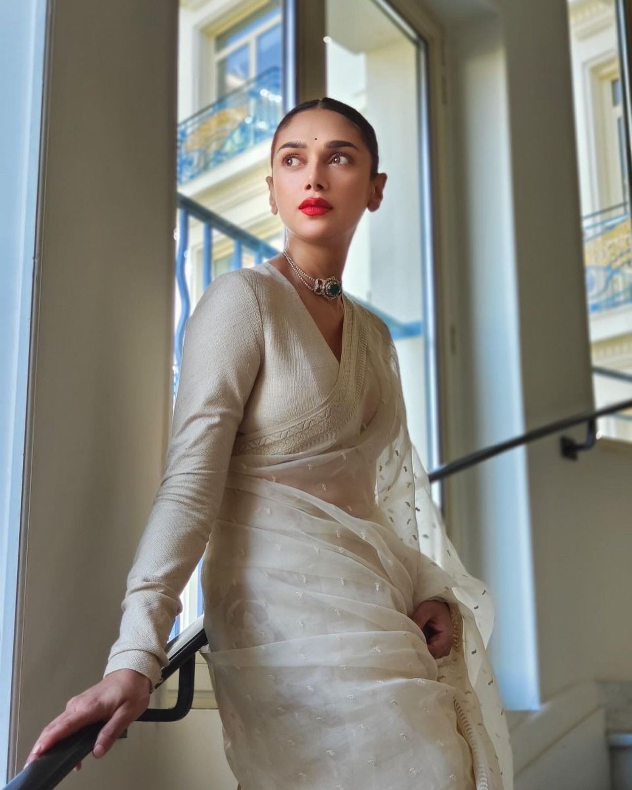 Aditi Rao Hydari in an ivory Sabyasachi organza drape