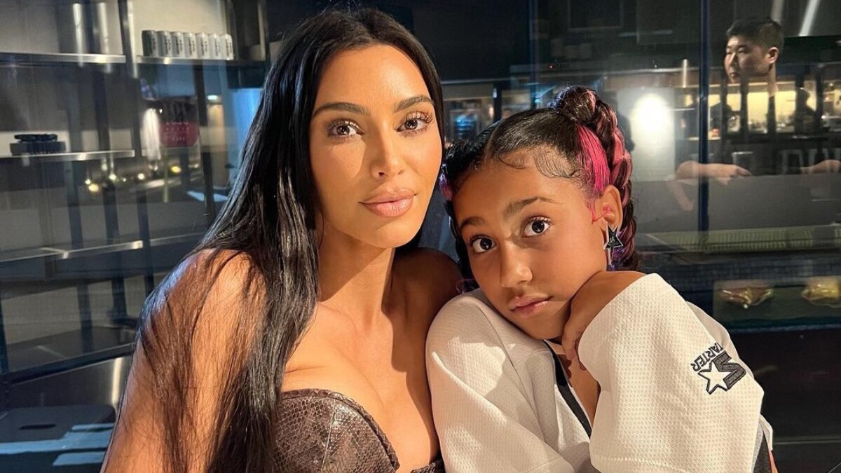 Kim Kardashian and North West showed up at Kourtney's baby shower in the cutest matching outfits
