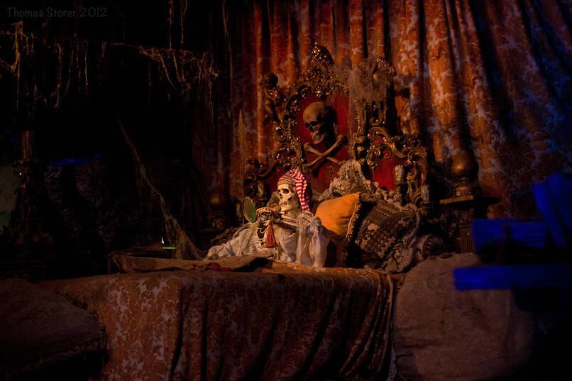 The Pirates of the Caribbean ride has a real skull.