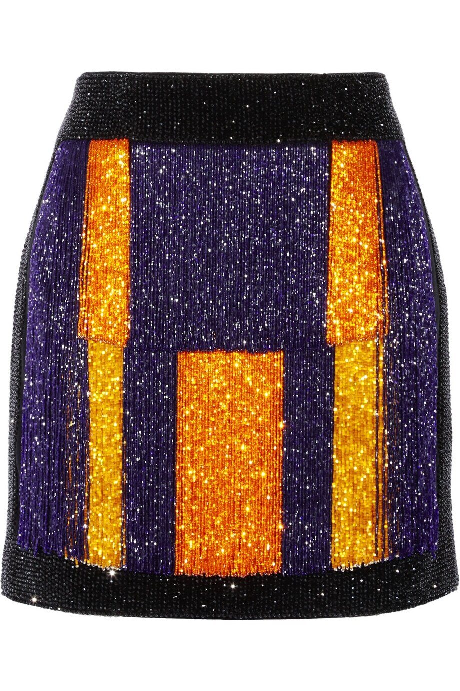 Color Block Embellished Velvet Mini Skirt, Balmain at www.net-a-porter.com, INR at 3,02,364 approx.
