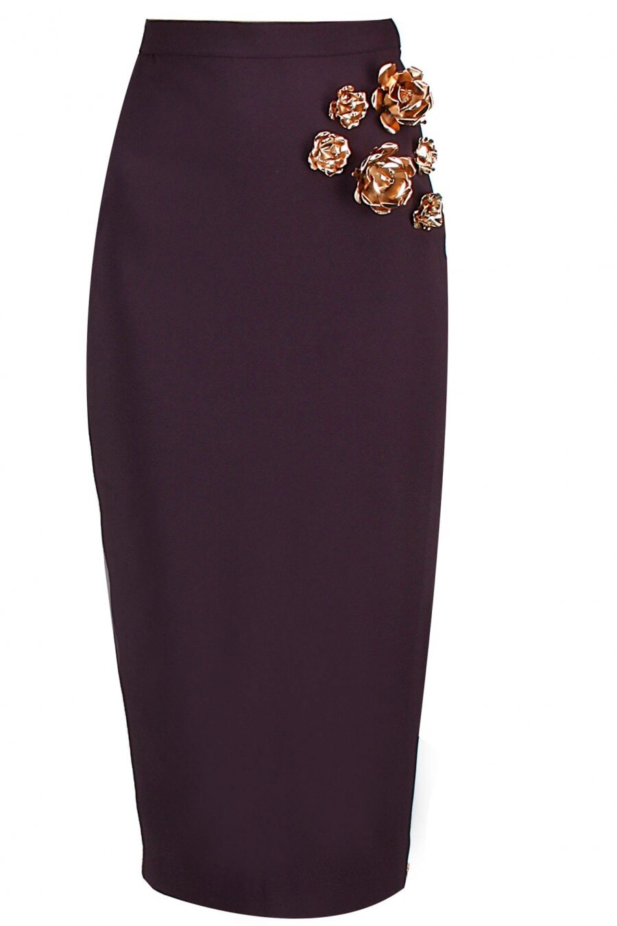 Purple Metal Flowers Embellished Pencil Skirt, Nikhil Thampi, INR 11,000